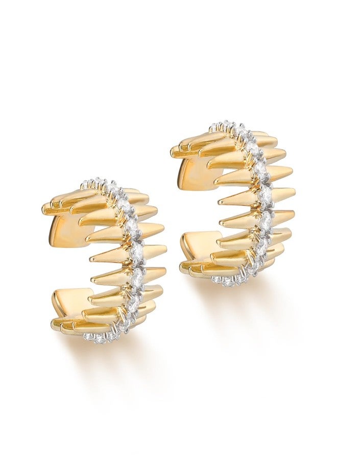 MYEARS Women Ear Cuff Earrings Gold Non Pierced Cartilage Clip on Open Wrap Fishbone Band Hoop Cubic Zirconia 14K Gold Plated Simple Hypoallergenic Everyday Jewelry - Image 1